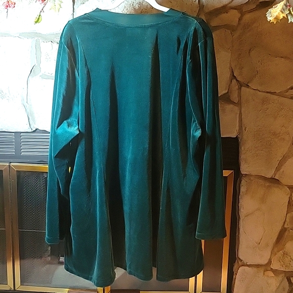 Quacker Factory Velour Jacket with gold zipper Emerald green 2X - Picture 4 of 5